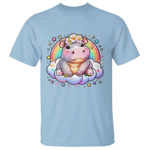 Cute Baby Pygmy Hippo Pastel Rainbow T Shirt TS09 Light Blue Print Your Wear