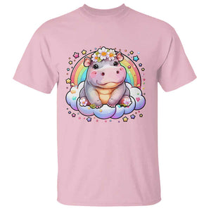 Cute Baby Pygmy Hippo Pastel Rainbow T Shirt TS09 Light Pink Print Your Wear