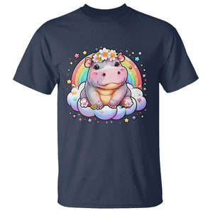 Cute Baby Pygmy Hippo Pastel Rainbow T Shirt TS09 Navy Print Your Wear