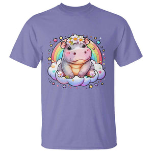 Cute Baby Pygmy Hippo Pastel Rainbow T Shirt TS09 Violet Print Your Wear