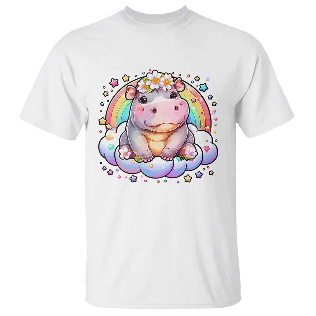 Cute Baby Pygmy Hippo Pastel Rainbow T Shirt TS09 White Print Your Wear