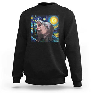 Funny Baby Pygmy Hippo Thailand Sweatshirt Starry Night MooDeng Meme TS09 Black Print Your Wear