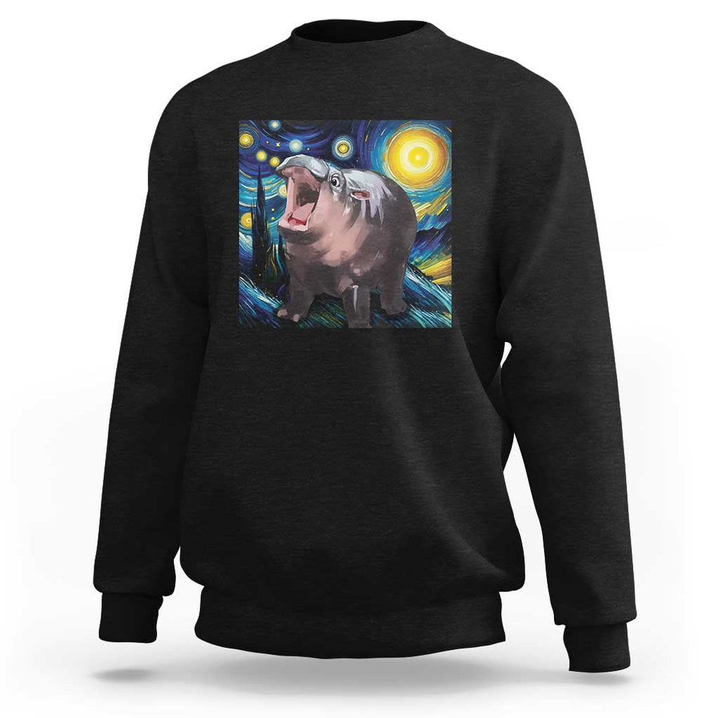 Funny Baby Pygmy Hippo Thailand Sweatshirt Starry Night MooDeng Meme TS09 Black Print Your Wear