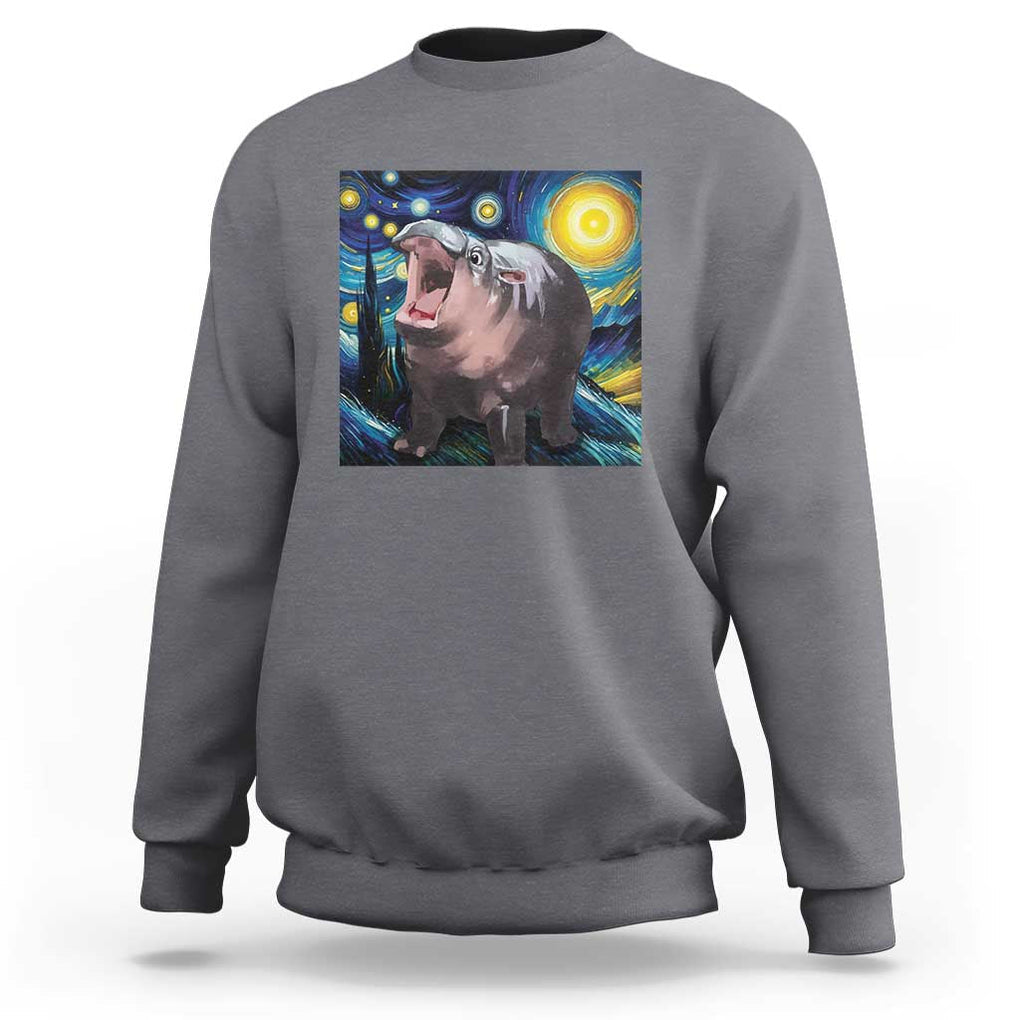 Funny Baby Pygmy Hippo Thailand Sweatshirt Starry Night MooDeng Meme TS09 Charcoal Print Your Wear