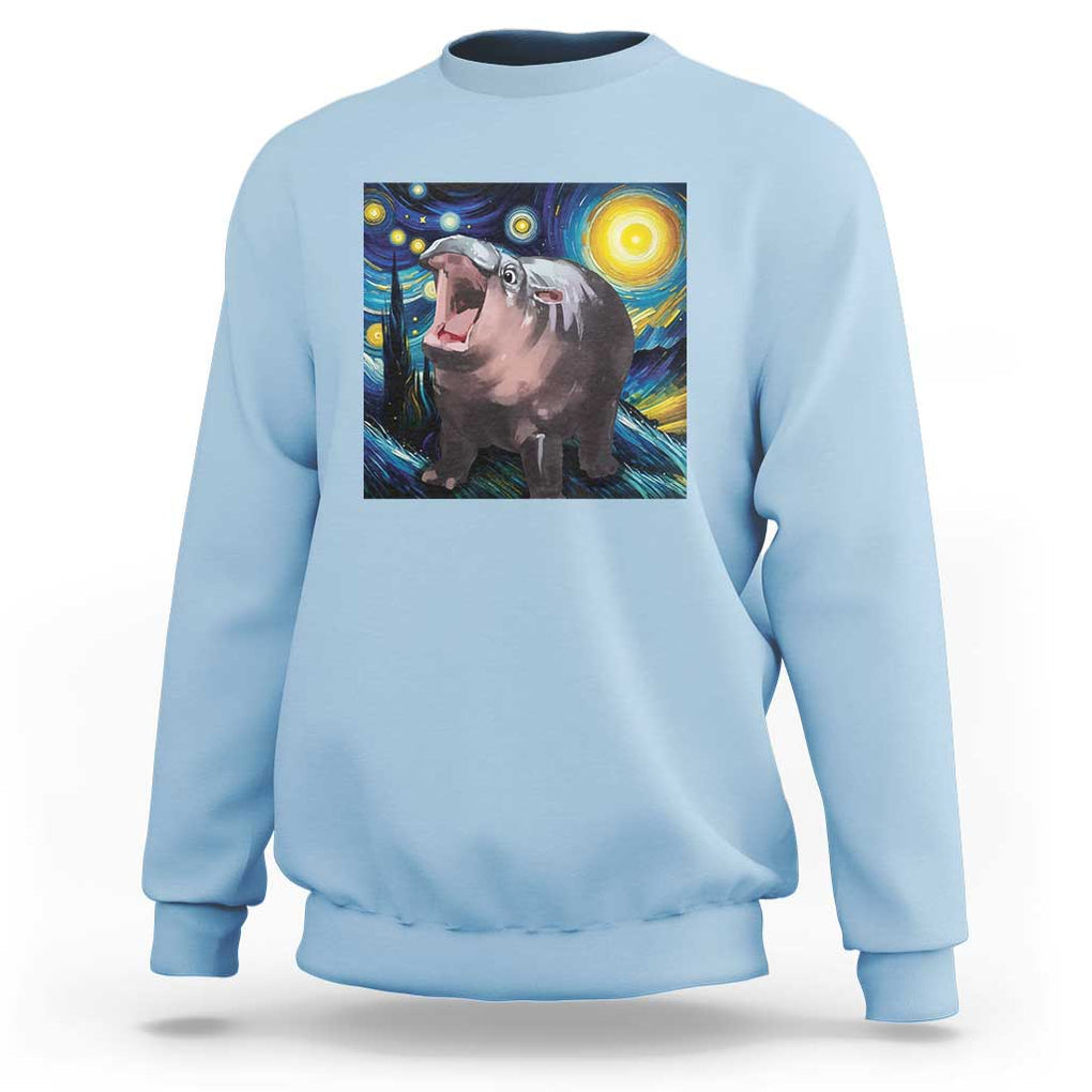 Funny Baby Pygmy Hippo Thailand Sweatshirt Starry Night MooDeng Meme TS09 Light Blue Print Your Wear