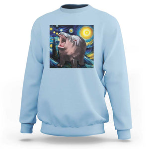 Funny Baby Pygmy Hippo Thailand Sweatshirt Starry Night MooDeng Meme TS09 Light Blue Print Your Wear