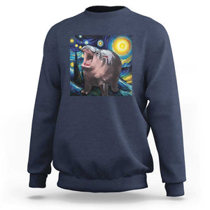 Funny Baby Pygmy Hippo Thailand Sweatshirt Starry Night MooDeng Meme TS09 Navy Print Your Wear