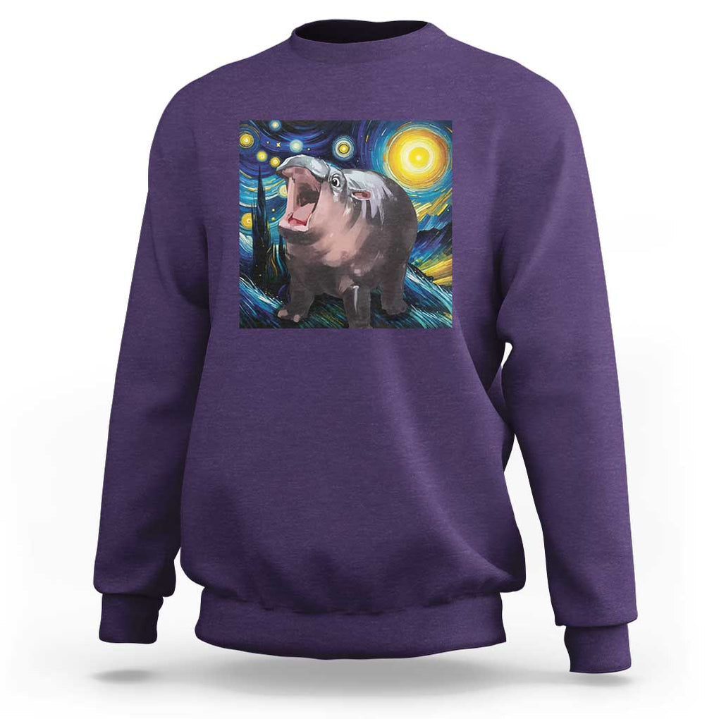 Funny Baby Pygmy Hippo Thailand Sweatshirt Starry Night MooDeng Meme TS09 Purple Print Your Wear