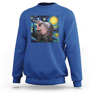 Funny Baby Pygmy Hippo Thailand Sweatshirt Starry Night MooDeng Meme TS09 Royal Blue Print Your Wear