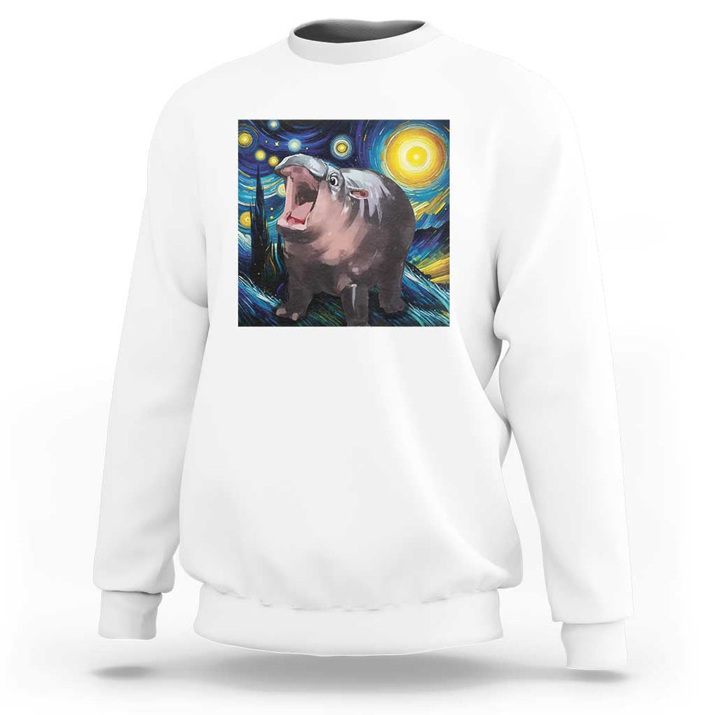 Funny Baby Pygmy Hippo Thailand Sweatshirt Starry Night MooDeng Meme TS09 White Print Your Wear