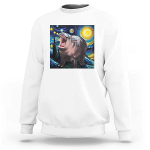 Funny Baby Pygmy Hippo Thailand Sweatshirt Starry Night MooDeng Meme TS09 White Print Your Wear