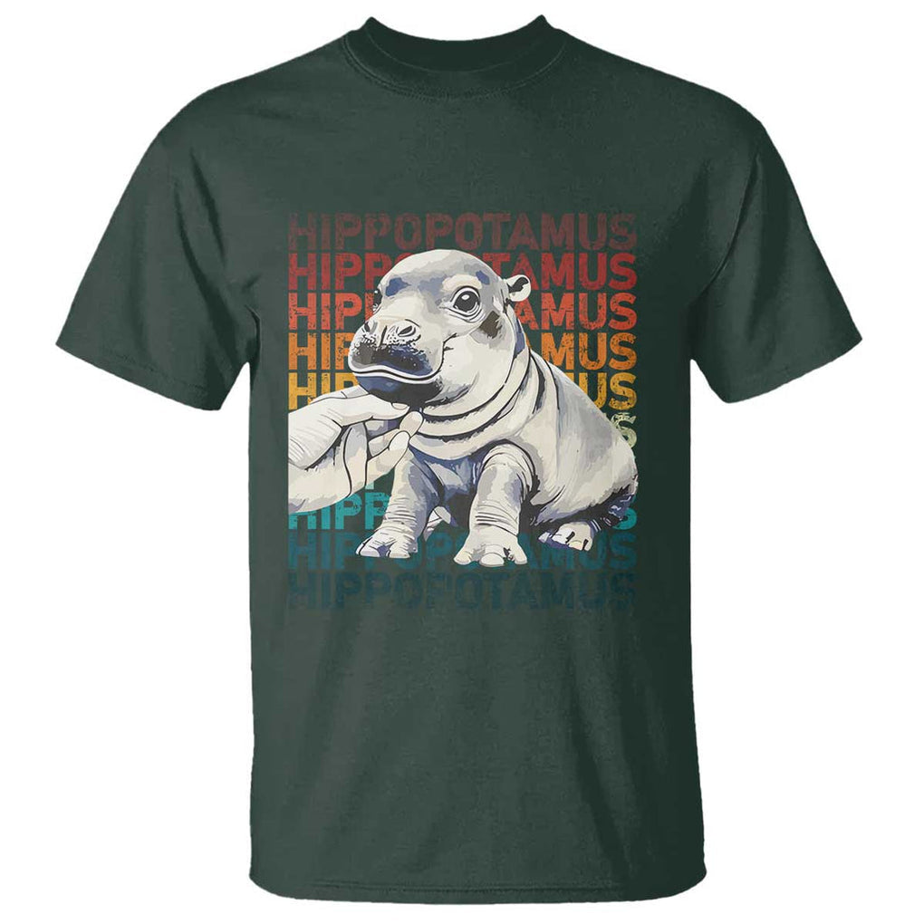 Hippo Lover T Shirt Retro Vintage Baby Pygmy Hippopotamus TS09 Dark Forest Green Print Your Wear