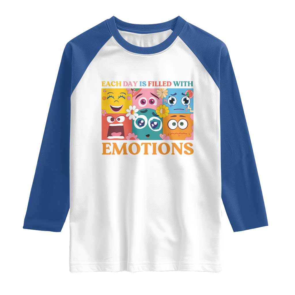 Mental Health Raglan Shirt Each Day Is Filled With Emotions TS09 White Royal Print Your Wear