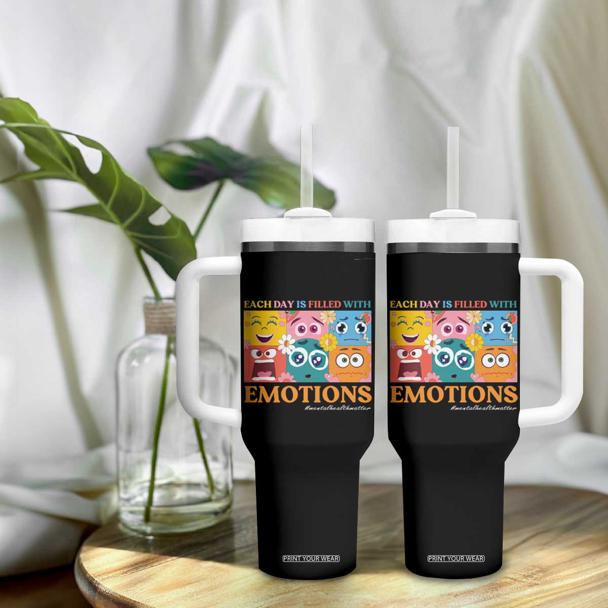 Mental Health Tumbler With Handle Each Day Is Filled With Emotions TS09 Print Your Wear