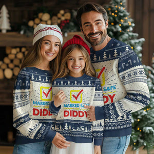 Marked Safe From Diddy Ugly Christmas Sweater TS09 Navy Print Your Wear