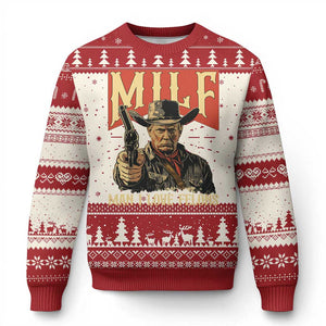 Funny Cowboy Trump Ugly Christmas Sweater MILF Man I Love Felon Outlaw TS09 Red Print Your Wear