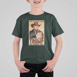 Trump Cat T Shirt For Kid Cute Cats Cowboy Trump American Flag TS09 Dark Forest Green Print Your Wear