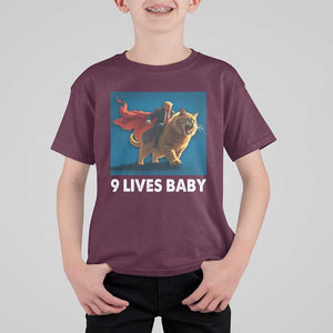 Funny Trump Cat T Shirt For Kid 9 Lives Baby Hero Trump Riding TS09 Maroon Print Your Wear