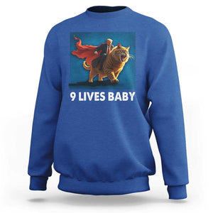 Funny Trump Cat Sweatshirt 9 Lives Baby Hero Trump Riding TS09 Royal Blue Print Your Wear