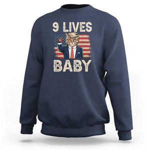 Cats For Trump Sweatshirt 9 Lives Baby Trump Cat Raise Fist TS09 Navy Print Your Wear