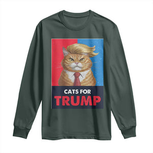 Cats For Trump Long Sleeve Shirt Funny Cat Trump American President 2024 TS09 Dark Forest Green Print Your Wear