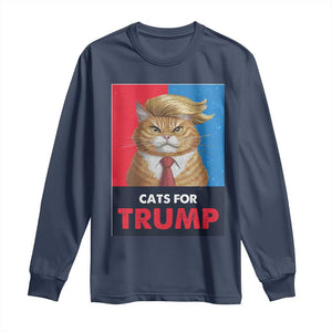 Cats For Trump Long Sleeve Shirt Funny Cat Trump American President 2024 TS09 Navy Print Your Wear