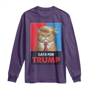 Cats For Trump Long Sleeve Shirt Funny Cat Trump American President 2024 TS09 Purple Print Your Wear