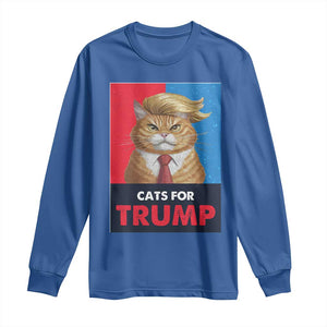 Cats For Trump Long Sleeve Shirt Funny Cat Trump American President 2024 TS09 Royal Blue Print Your Wear