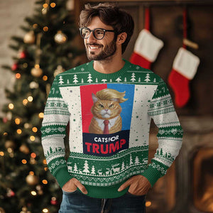 Cats For Trump Ugly Christmas Sweater Funny Cat Trump American President 2024 TS09 Green Print Your Wear