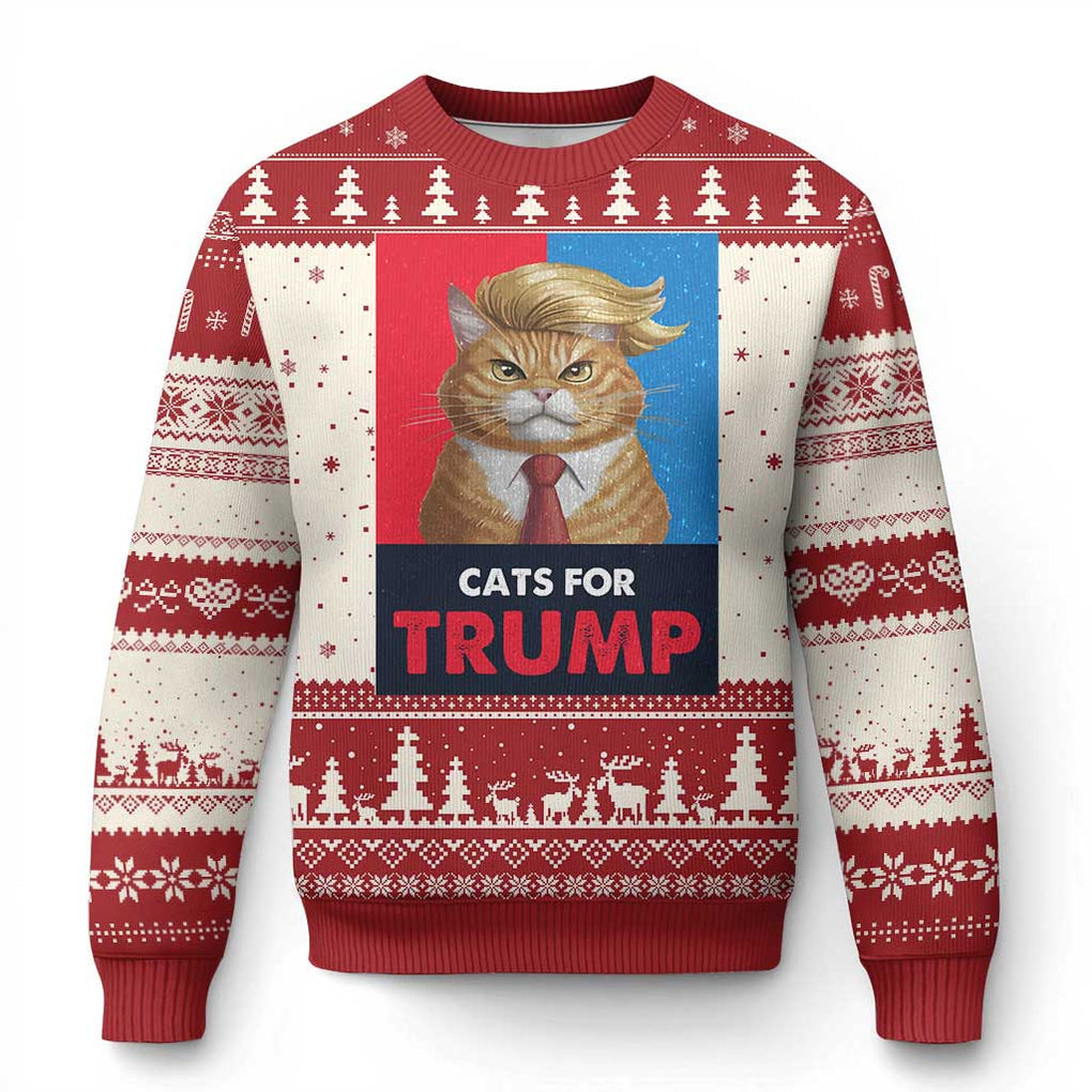 Cats For Trump Ugly Christmas Sweater Funny Cat Trump American President 2024 TS09 Red Print Your Wear