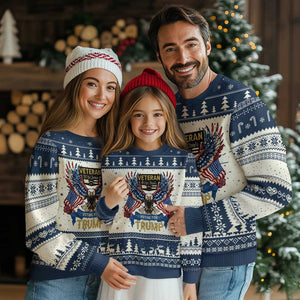 Veteran Voting For Trump Ugly Christmas Sweater Eagle American Flag We The People TS09 Navy Print Your Wear