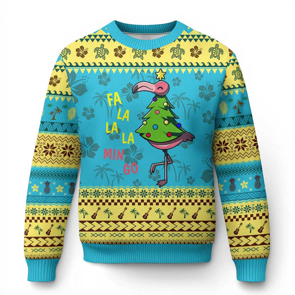 Fa La La Mingo Flamingo Hawaiian Christmas Tree Ugly Christmas Sweater TS09 Hawaii Print Your Wear