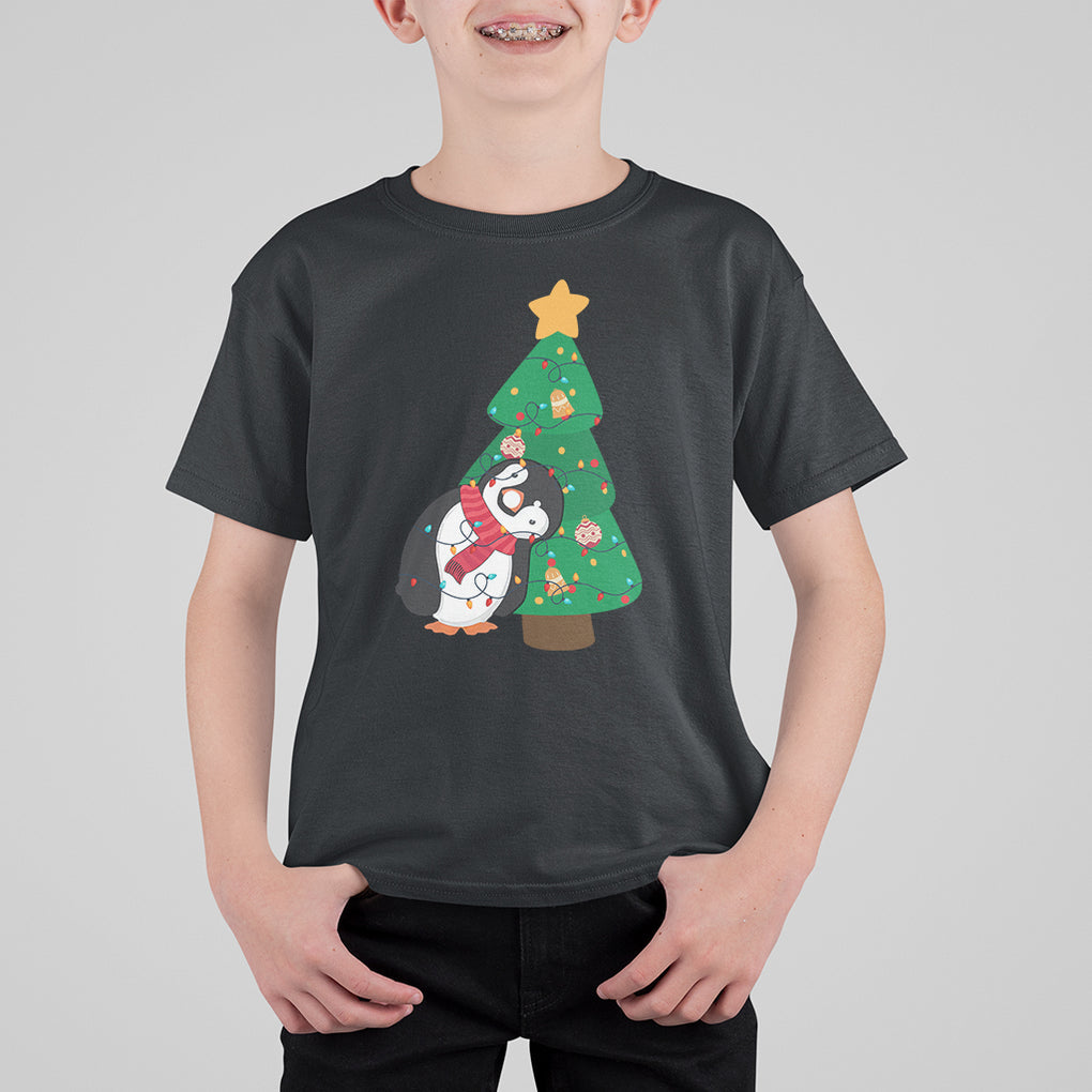 Funny Penguin With Christmas Tree Tangled Xmas Light T Shirt For Kid TS09 Sand Printyourwear