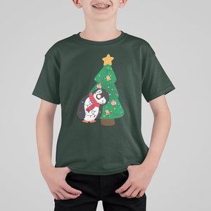 Funny Penguin With Christmas Tree Tangled Xmas Light T Shirt For Kid TS09 Printyourwear