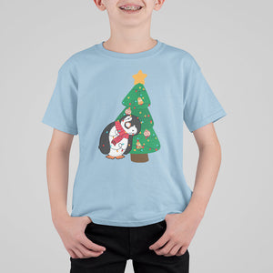 Funny Penguin With Christmas Tree Tangled Xmas Light T Shirt For Kid TS09 Printyourwear