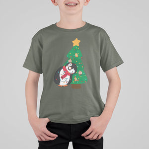 Funny Penguin With Christmas Tree Tangled Xmas Light T Shirt For Kid TS09 Printyourwear