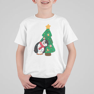 Funny Penguin With Christmas Tree Tangled Xmas Light T Shirt For Kid TS09 Printyourwear