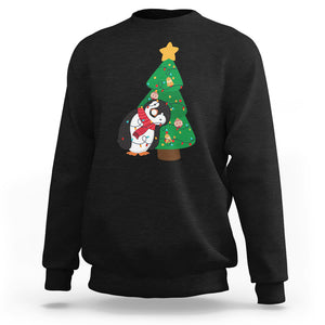 Funny Penguin With Christmas Tree Tangled Xmas Light Sweatshirt TS09 Sand Printyourwear