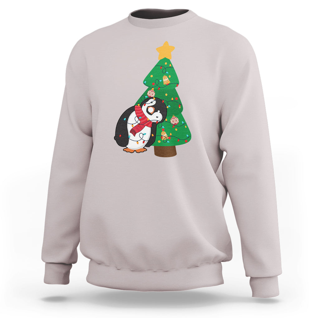 Funny Penguin With Christmas Tree Tangled Xmas Light Sweatshirt TS09 Printyourwear