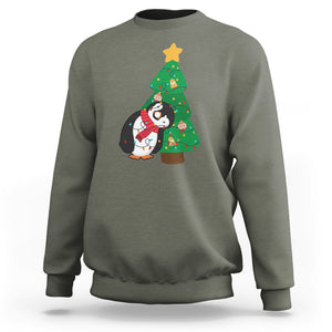 Funny Penguin With Christmas Tree Tangled Xmas Light Sweatshirt TS09 Printyourwear