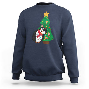 Funny Penguin With Christmas Tree Tangled Xmas Light Sweatshirt TS09 Printyourwear