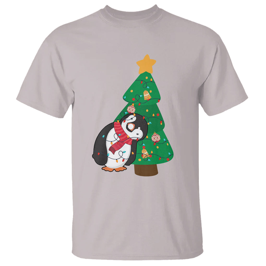 Funny Penguin With Christmas Tree Tangled Xmas Light T Shirt TS09 Printyourwear