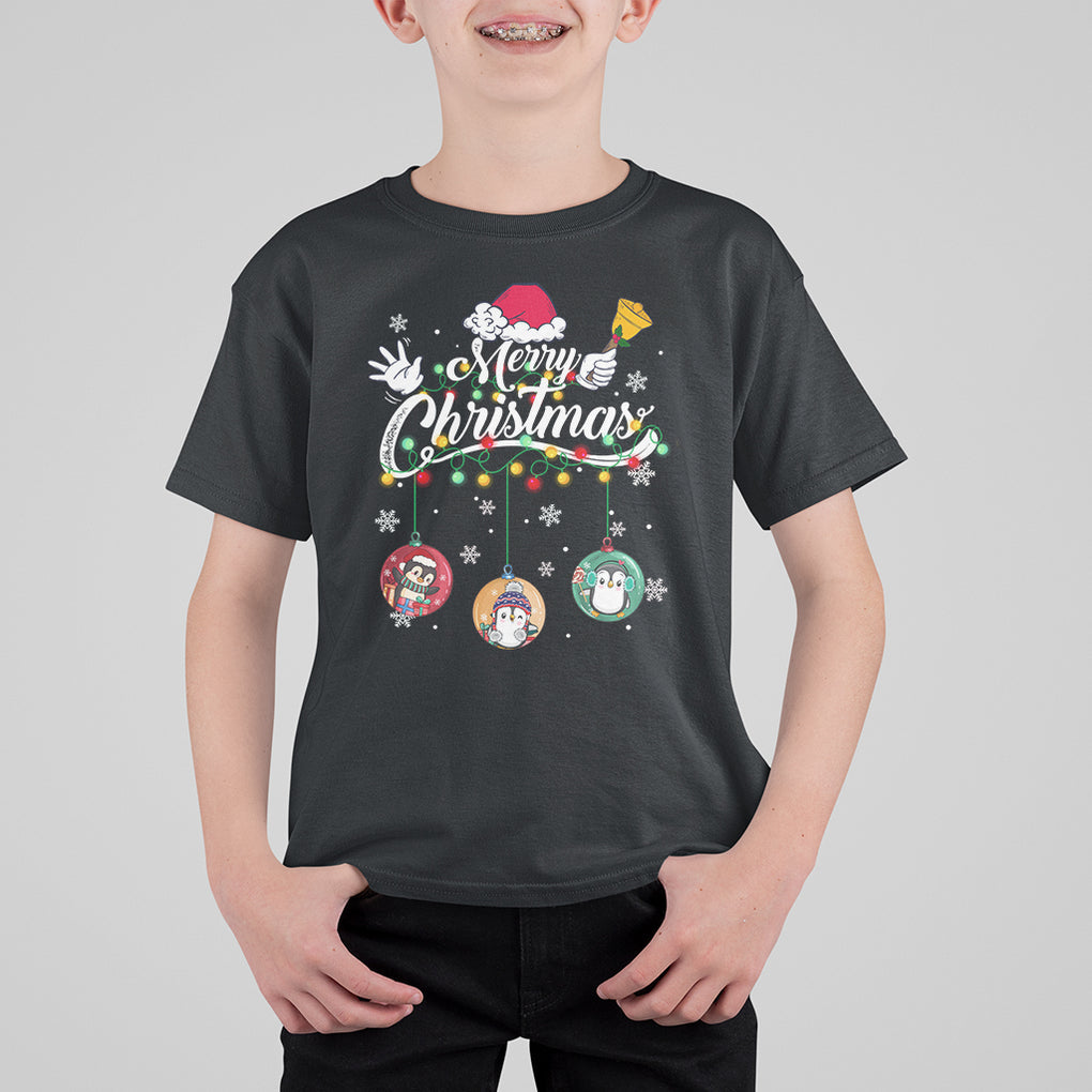 Mini Penguin With Xmas Light Ornaments Balls Merry Christmas T Shirt For Kid TS09 Military Green Printyourwear