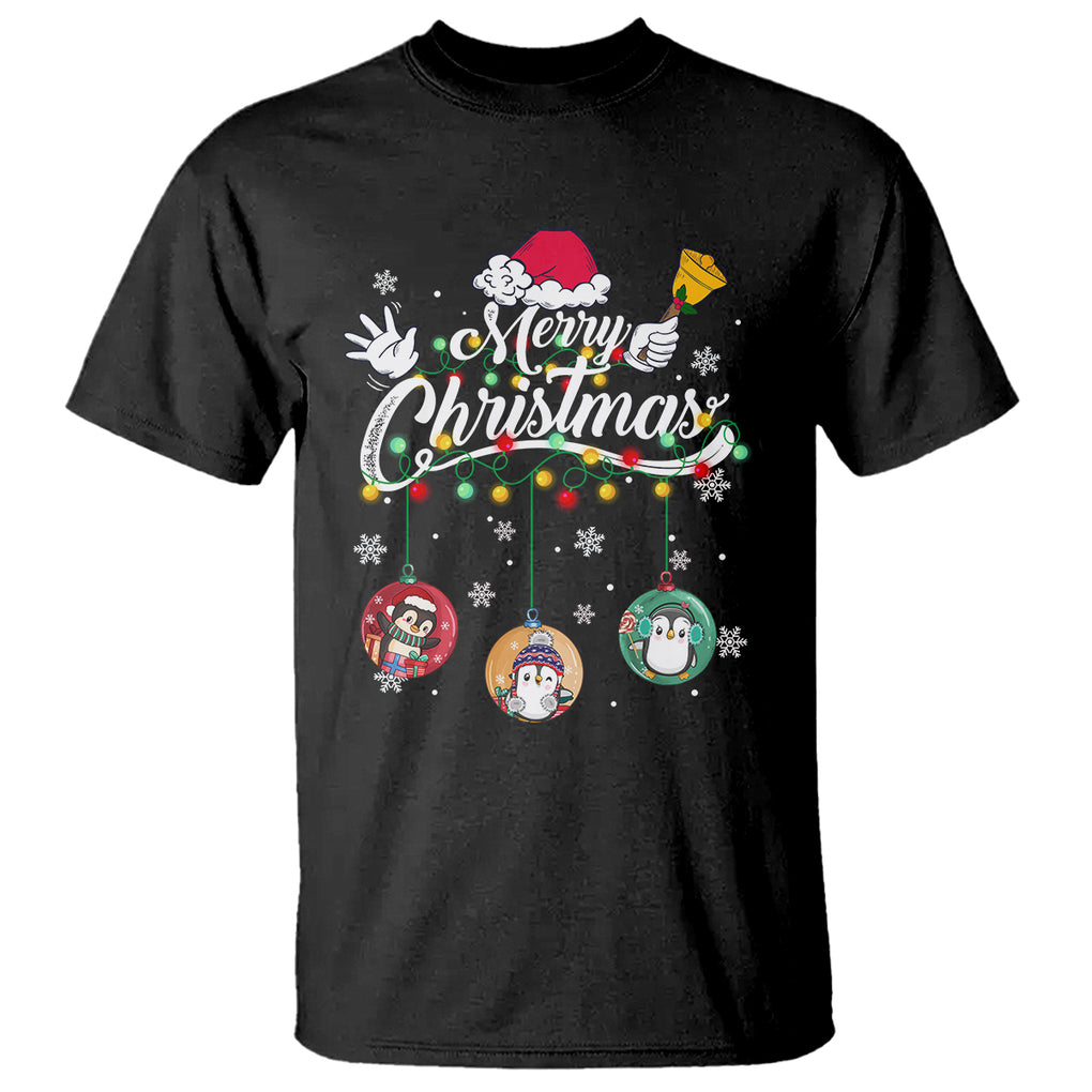 Mini Penguin With Xmas Light Ornaments Balls Merry Christmas T Shirt TS09 Military Green Printyourwear