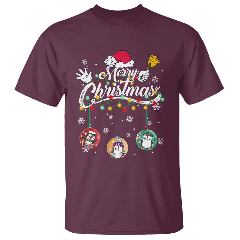 Mini Penguin With Xmas Light Ornaments Balls Merry Christmas T Shirt TS09 Printyourwear