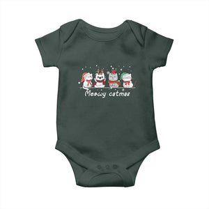 Xmas Cat Baby Onesie Meowy Catmas Cute Cat Santa Hat TS09 Dark Forest Green Print Your Wear