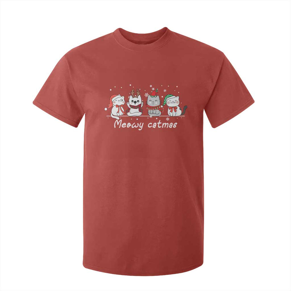 Xmas Cat T Shirt For Kid Meowy Catmas Cute Cat Santa Hat TS09 Red Print Your Wear