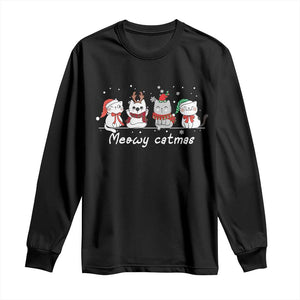 Xmas Cat Long Sleeve Shirt Meowy Catmas Cute Cat Santa Hat TS09 Black Print Your Wear