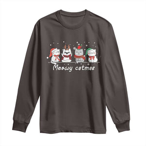 Xmas Cat Long Sleeve Shirt Meowy Catmas Cute Cat Santa Hat TS09 Dark Chocolate Print Your Wear