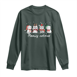 Xmas Cat Long Sleeve Shirt Meowy Catmas Cute Cat Santa Hat TS09 Dark Forest Green Print Your Wear